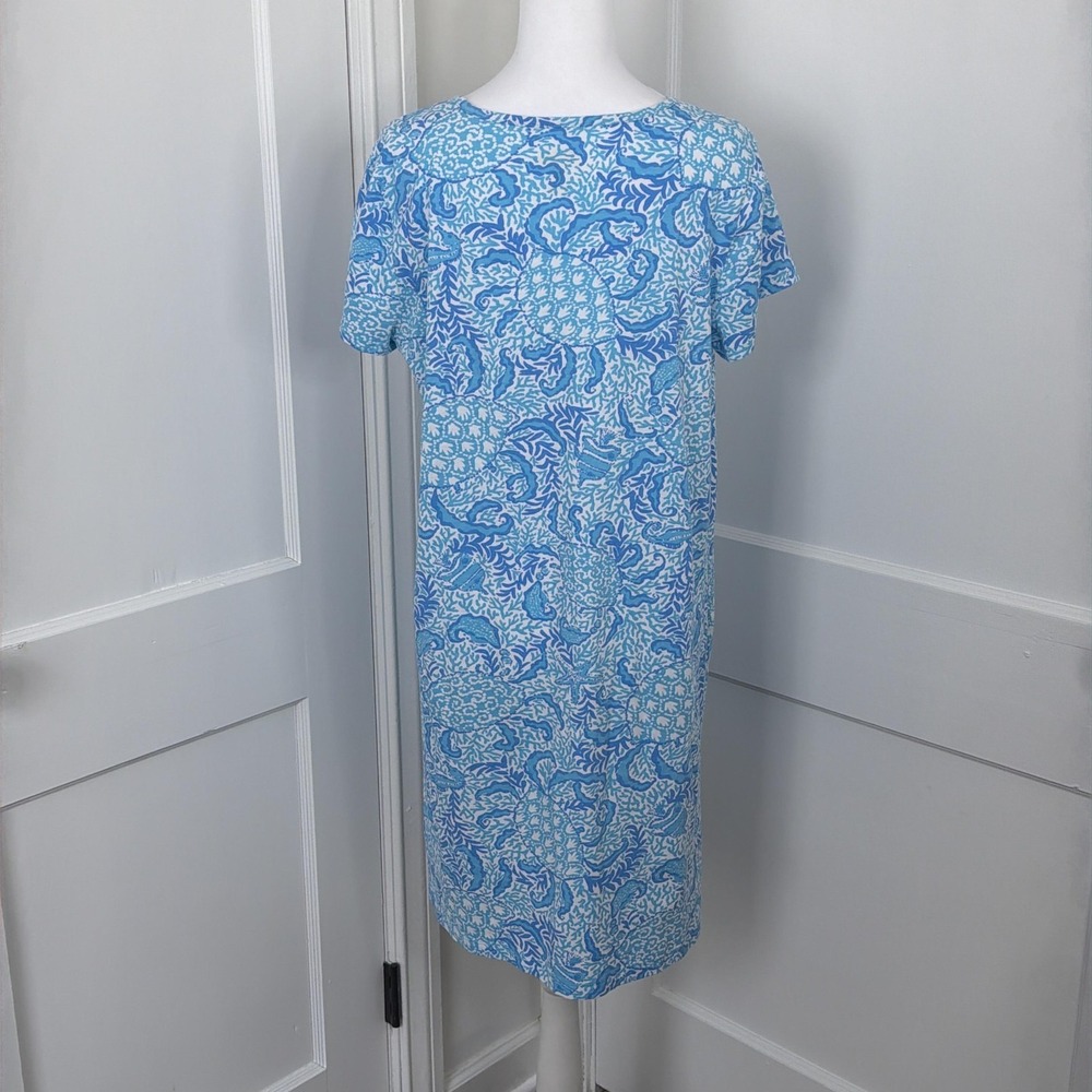 Lilly Pulitzer Dress Etta V-Neck Blue Goombay Grooves Pima Cotton Resort Beach - Picture 2 of 12
